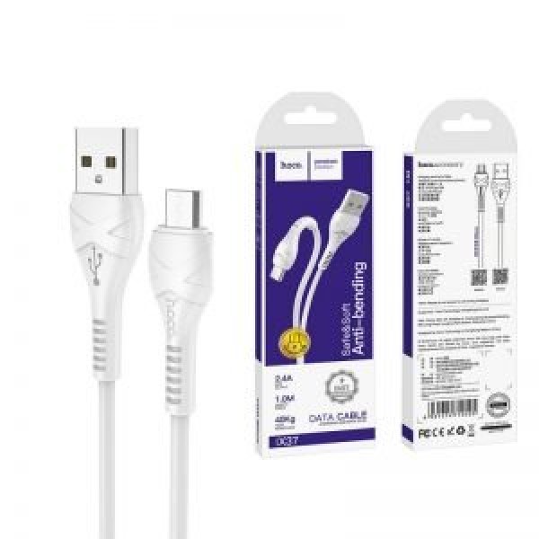 Hoco X37 Cool Power Cable Micro USB 2.4A - Καλώδιο Δεδομένων και Φόρτισης Micro USB 1m - White